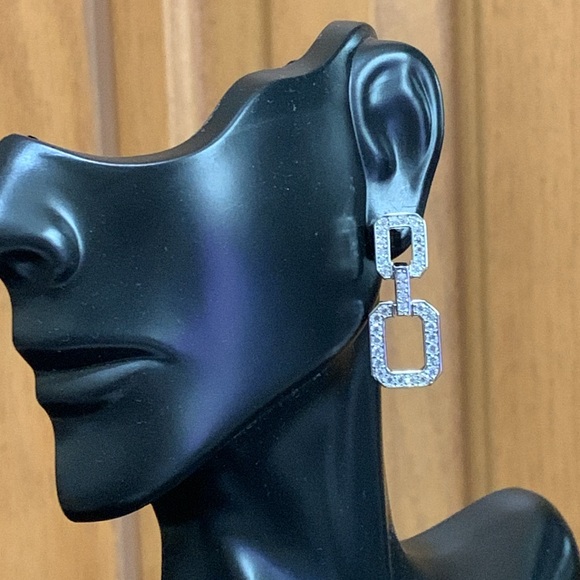 Silver Plated CZ Link Earrings - Picture 3 of 5
